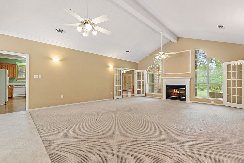 grand living area with fireplace!